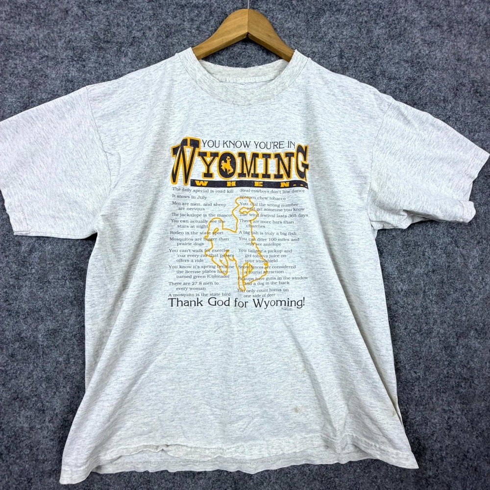 Unbranded T-Shirt Mens L Gray Thank God For Wyoming Vintage Graphic Retro Tee